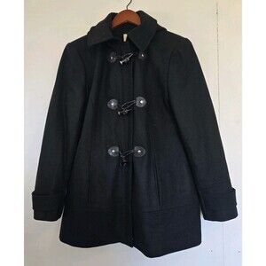 GH Bass Coat Womens L Black Wool Blend Toggle Peacoat Winter Old Money Classy